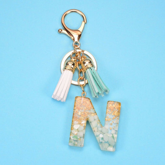 2 PCS Gold Foil English Letter Tassel Keychain Bag Decoration Pendant(N) - Key Rings by buy2fix | Online Shopping UK | buy2fix