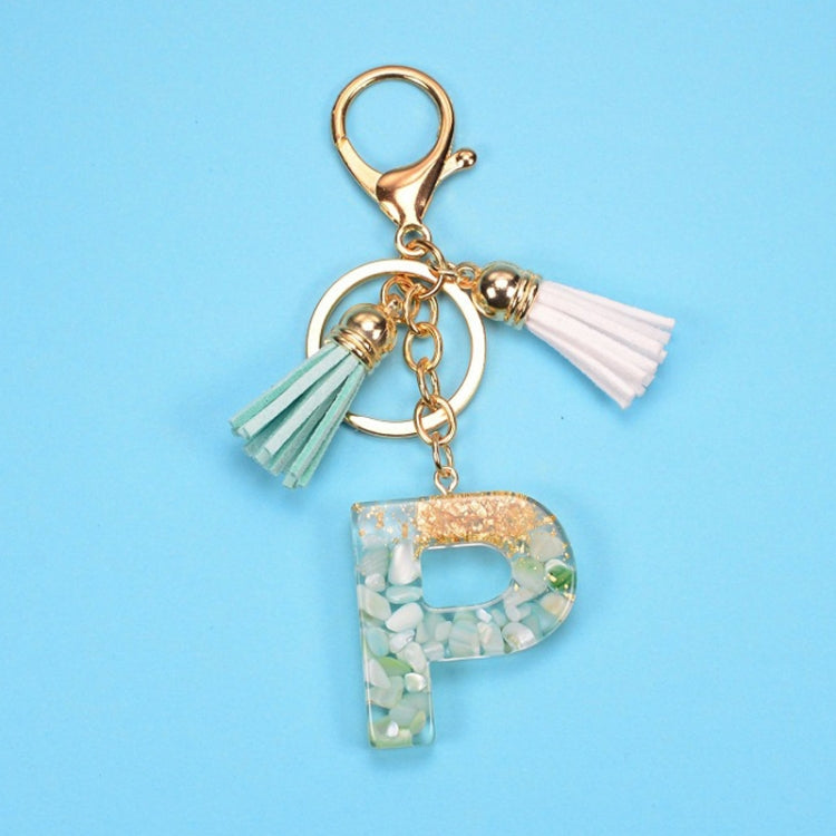 2 PCS Gold Foil English Letter Tassel Keychain Bag Decoration Pendant(P) - Key Rings by buy2fix | Online Shopping UK | buy2fix