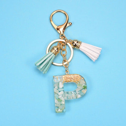 2 PCS Gold Foil English Letter Tassel Keychain Bag Decoration Pendant(P) - Key Rings by buy2fix | Online Shopping UK | buy2fix