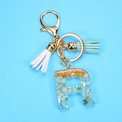 2 PCS Gold Foil English Letter Tassel Keychain Bag Decoration Pendant(R) - Key Rings by buy2fix | Online Shopping UK | buy2fix