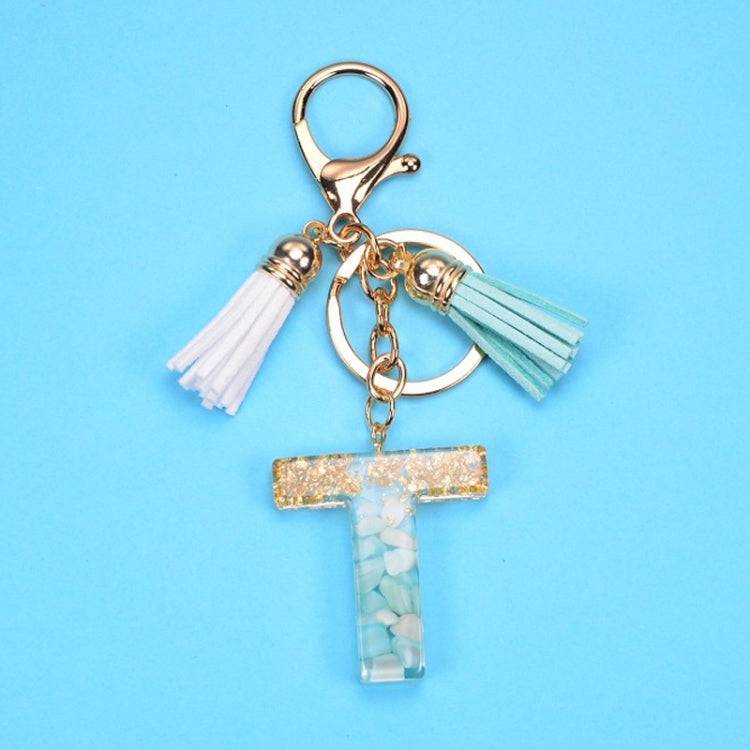 2 PCS Gold Foil English Letter Tassel Keychain Bag Decoration Pendant(T) - Key Rings by buy2fix | Online Shopping UK | buy2fix