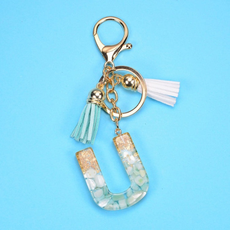 2 PCS Gold Foil English Letter Tassel Keychain Bag Decoration Pendant(U) - Key Rings by buy2fix | Online Shopping UK | buy2fix