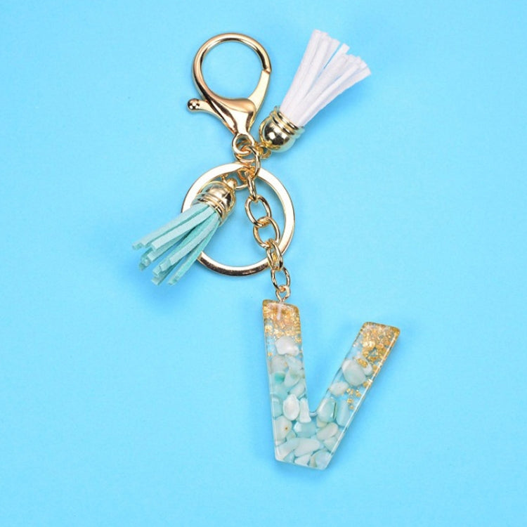 2 PCS Gold Foil English Letter Tassel Keychain Bag Decoration Pendant(V) - Key Rings by buy2fix | Online Shopping UK | buy2fix