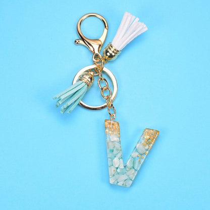 2 PCS Gold Foil English Letter Tassel Keychain Bag Decoration Pendant(V) - Key Rings by buy2fix | Online Shopping UK | buy2fix