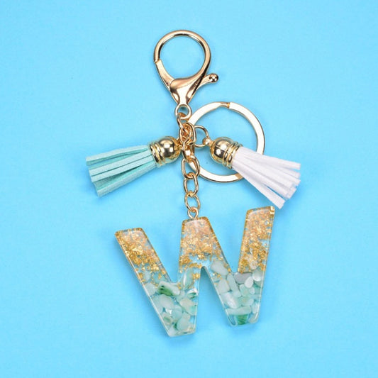 2 PCS Gold Foil English Letter Tassel Keychain Bag Decoration Pendant(W) - Key Rings by buy2fix | Online Shopping UK | buy2fix