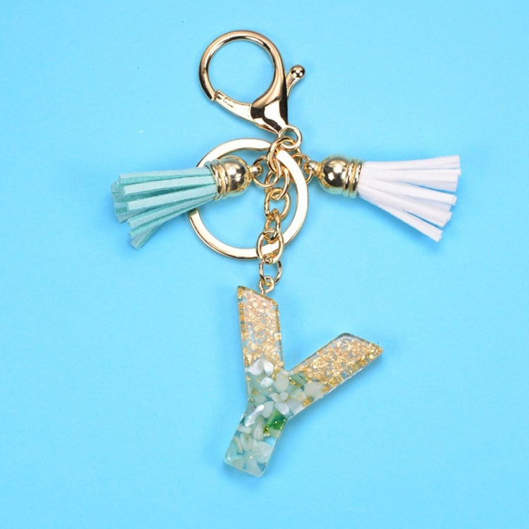 2 PCS Gold Foil English Letter Tassel Keychain Bag Decoration Pendant(Y) - Key Rings by buy2fix | Online Shopping UK | buy2fix
