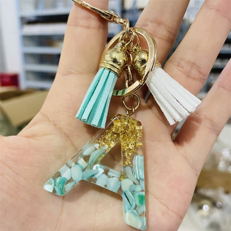 2 PCS Gold Foil English Letter Tassel Keychain Bag Decoration Pendant(A) - Key Rings by buy2fix | Online Shopping UK | buy2fix