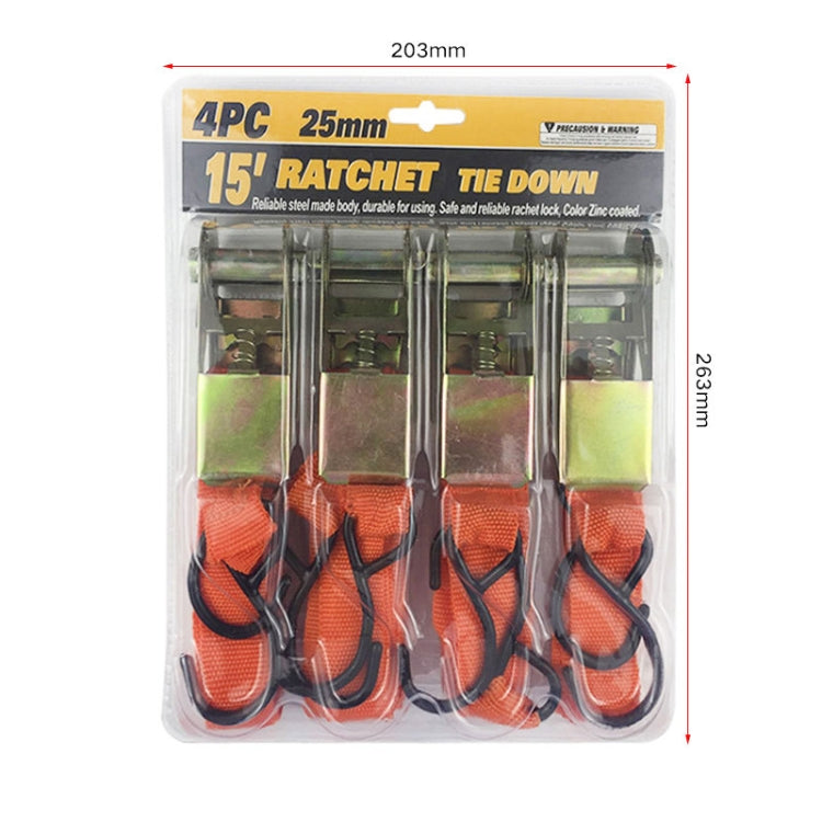 4PCS 15 Inch Tensioner Ratchet Strap Car Ratchet Thread Tensioner(Orange) - Towing Bars by buy2fix | Online Shopping UK | buy2fix