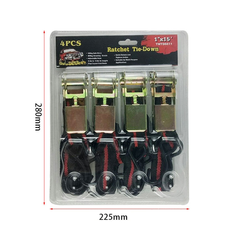 4PCS 15 Inch Tensioner Ratchet Strap Car Ratchet Thread Tensioner(Black) - Towing Bars by buy2fix | Online Shopping UK | buy2fix