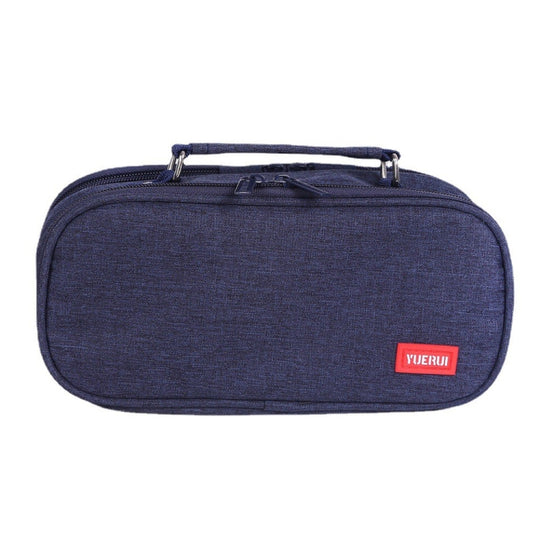 Sac de papeterie portable multicouche de grande capacité, sac à stylos en toile (bleu marine)