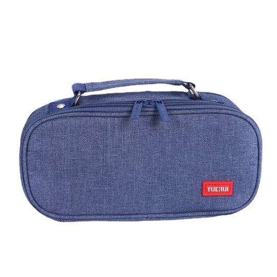 Sac de papeterie portable multicouche de grande capacité, sac à stylos en toile (bleu)