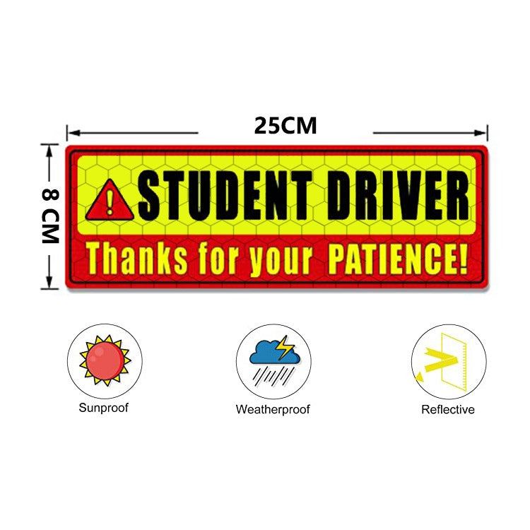 2 PCS STUDENT DRIVER Novice Car Sticker Magnetic Reflective Car Sticker 25 x 8 cm(Type B) - Warning Sticker by buy2fix | Online Shopping UK | buy2fix