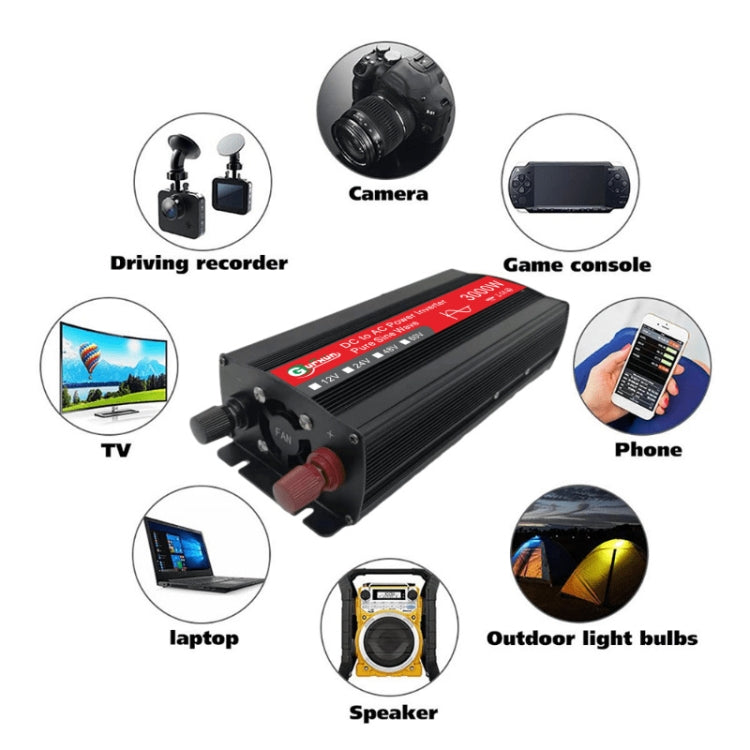 Gurxun Sine Wave Inverter 3000W 12/24/48/60V To 220V Car Boost Converter, Specification: 24V-220V by buy2fix