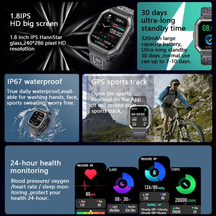 KR06 1.8 Inch Heart Rate Blood Pressure Monitoring Smart Calling Watch(Green) by buy2fix