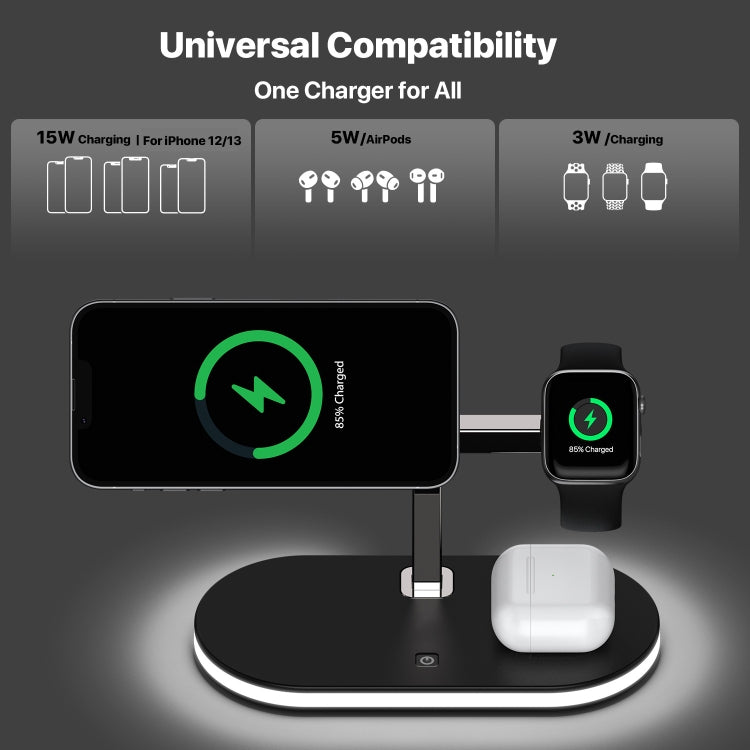 UD23 15W 3 In 1 Aluminum Alloy Wireless Charger, For Smartphone&iWatch&AirPods(Black) - Wireless Charger by buy2fix | Online Shopping UK | buy2fix