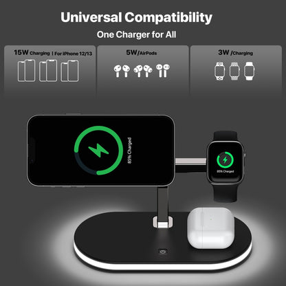 UD23 15W 3 In 1 Aluminum Alloy Wireless Charger, For Smartphone&iWatch&AirPods(Black) - Wireless Charger by buy2fix | Online Shopping UK | buy2fix