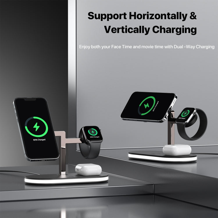 UD23 15W 3 In 1 Aluminum Alloy Wireless Charger, For Smartphone&iWatch&AirPods(Black) - Wireless Charger by buy2fix | Online Shopping UK | buy2fix