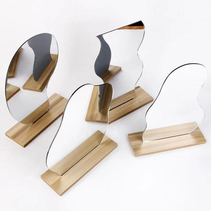 Irregular Acrylic Mirror With Wooden Base Photo Props(Water Wave) - Acrylic Props by buy2fix | Online Shopping UK | buy2fix