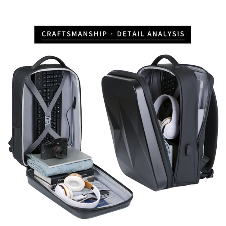 160 Large Capacity ABS Waterproof Laptop Backpack with USB Charging Port(Black) by buy2fix