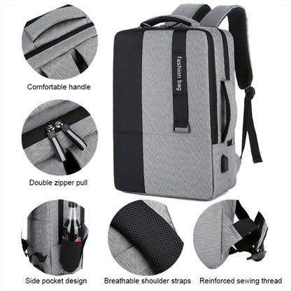 140 Large-capacity Business Commuter Laptop Backpack with USB Charging Interface(Grey) by buy2fix