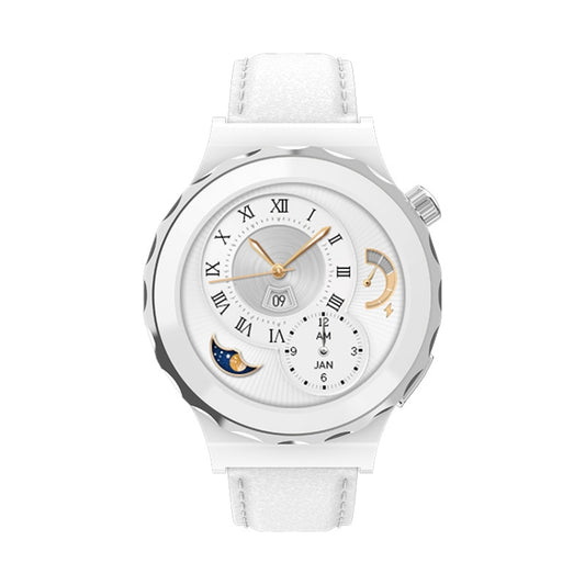 HW3 Mini Heart Rate/Blood Oxygen Monitoring Smart Watch with NFC Function(Silver Shell White Leather) by buy2fix