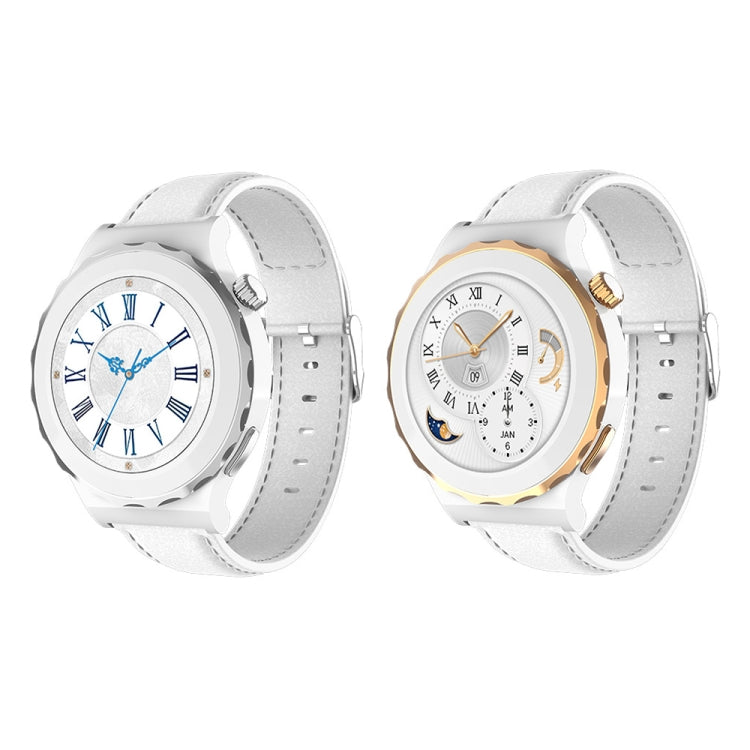 HW3 Mini Heart Rate/Blood Oxygen Monitoring Smart Watch with NFC Function(Gold Shell White Leather) by buy2fix