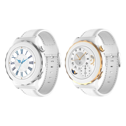HW3 Mini Heart Rate/Blood Oxygen Monitoring Smart Watch with NFC Function(Gold Shell White Leather) by buy2fix