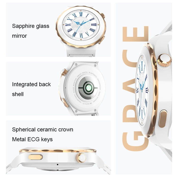 HW3 Mini Heart Rate/Blood Oxygen Monitoring Smart Watch with NFC Function(Gold Shell White Leather) by buy2fix