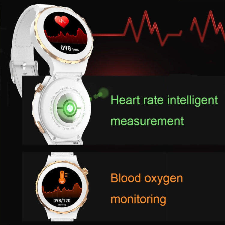 HW3 Mini Heart Rate/Blood Oxygen Monitoring Smart Watch with NFC Function(Gold Shell White Leather) by buy2fix
