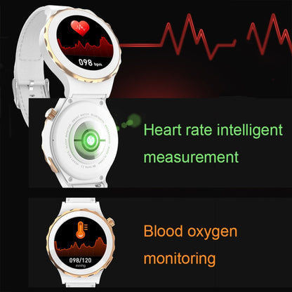 HW3 Mini Heart Rate/Blood Oxygen Monitoring Smart Watch with NFC Function(Gold Shell White Leather) by buy2fix