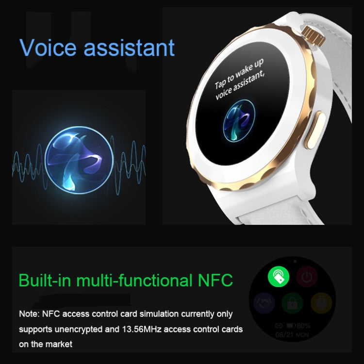 HW3 Mini Heart Rate/Blood Oxygen Monitoring Smart Watch with NFC Function(Gold Shell White Leather) by buy2fix