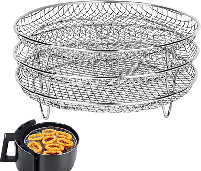 Air Fryer Accessories 8-inch Three Layer Round Grill Steam Rack - Electric Deep Fryers by buy2fix | Online Shopping UK | buy2fix