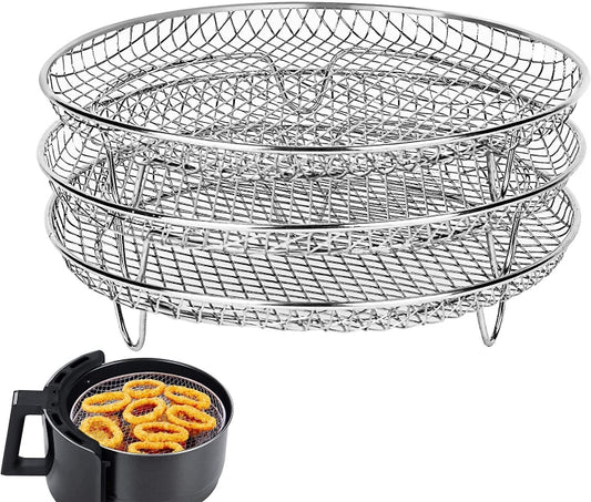 Air Fryer Accessories 8-inch Three Layer Round Grill Steam Rack - Electric Deep Fryers by buy2fix | Online Shopping UK | buy2fix
