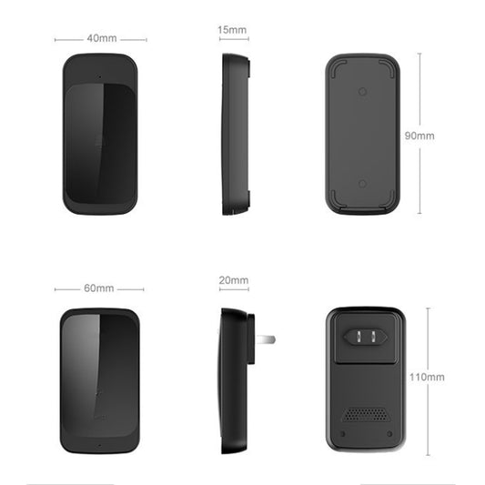C03 1 For 1 Home Wireless IP44 Waterproof Touch Sensor Doorbell(US Plug Black) - Wireless Doorbell by buy2fix | Online Shopping UK | buy2fix