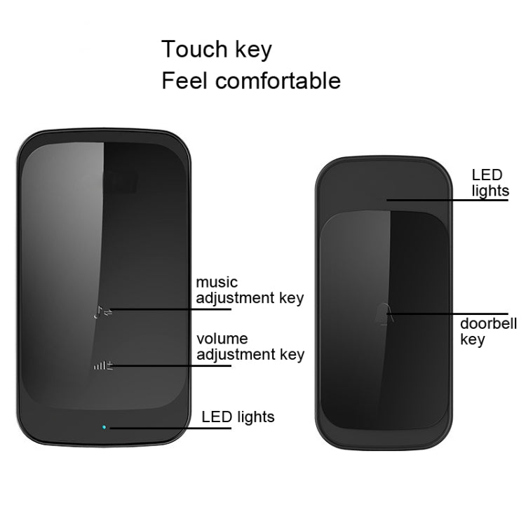 C03 1 For 1 Home Wireless IP44 Waterproof Touch Sensor Doorbell(US Plug Black) - Wireless Doorbell by buy2fix | Online Shopping UK | buy2fix