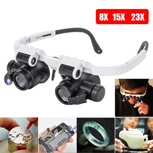 9892H-1  8x / 15x / 23x  2LED Head-mounted Magnifier Watch Repair Glasses Type Magnifier - Glasses Style by buy2fix | Online Shopping UK | buy2fix