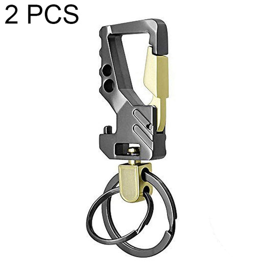 2 PCS QP-131 Multifunctional Double Ring Car Keychain Bottle Opener Carabiner(Black Gold) - Key Rings by buy2fix | Online Shopping UK | buy2fix