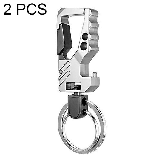 2 PCS QP-131 Multifunctional Double Ring Car Keychain Bottle Opener Carabiner(Black Silver) - Key Rings by buy2fix | Online Shopping UK | buy2fix