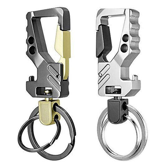 2 PCS QP-131 Multifunctional Double Ring Car Keychain Bottle Opener Carabiner(Black Gold) - Key Rings by buy2fix | Online Shopping UK | buy2fix