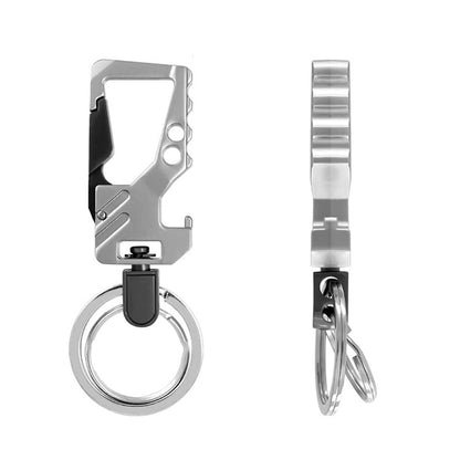 2 PCS QP-131 Multifunctional Double Ring Car Keychain Bottle Opener Carabiner(Black Silver) - Key Rings by buy2fix | Online Shopping UK | buy2fix