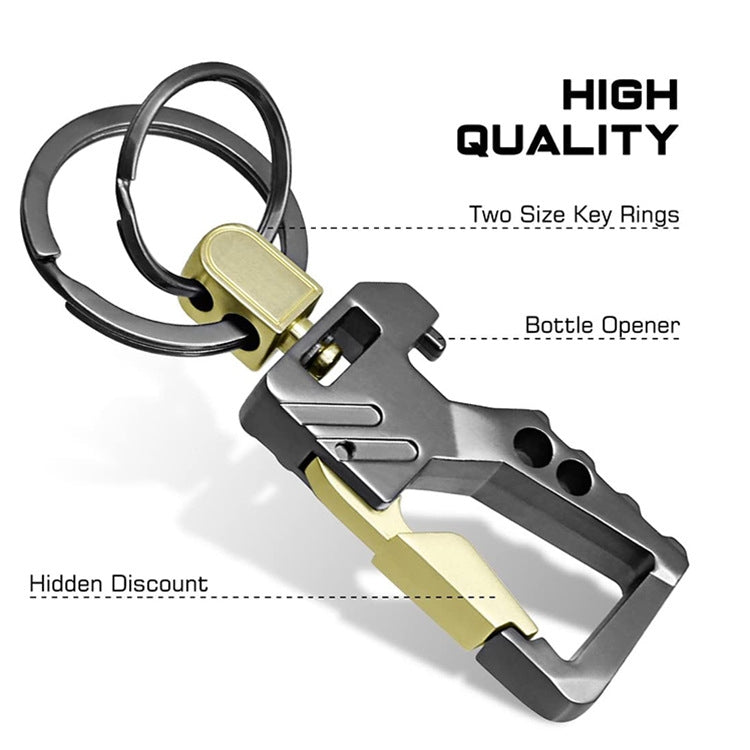 2 PCS QP-131 Multifunctional Double Ring Car Keychain Bottle Opener Carabiner(Black Silver) - Key Rings by buy2fix | Online Shopping UK | buy2fix