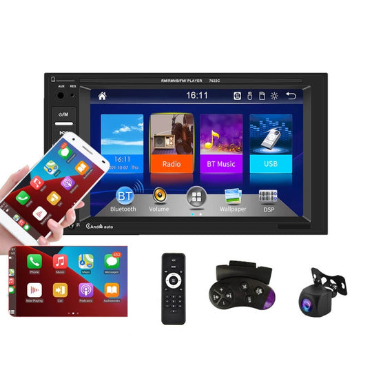 7622C 6.2 inch Dual Spindle HD Car Universal MP5 Carplay Player, Style: Standard+AHD Camera