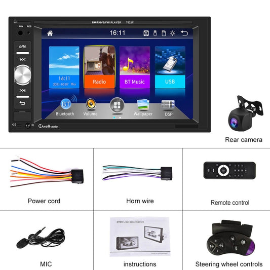 7622C 6.2 inch Dual Spindle HD Car Universal MP5 Carplay Player, Style: Standard+AHD Camera - Car MP3 & MP4 & MP5 by buy2fix | Online Shopping UK | buy2fix