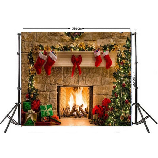 Christmas Layout Fireplace Photography Background Cloth(Yellow) -  by buy2fix | Online Shopping UK | buy2fix