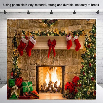 Christmas Layout Fireplace Photography Background Cloth(Yellow) -  by buy2fix | Online Shopping UK | buy2fix