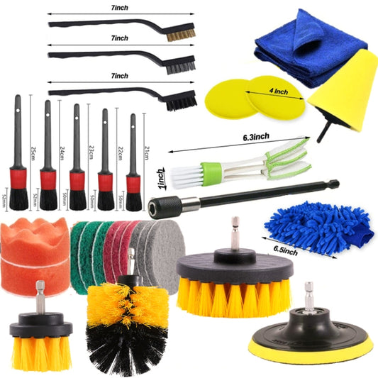 30 PCS / Set Car Beauty Details Brush Drill Brush Car Wash Glove Set(Yellow) - Car washing supplies by buy2fix | Online Shopping UK | buy2fix