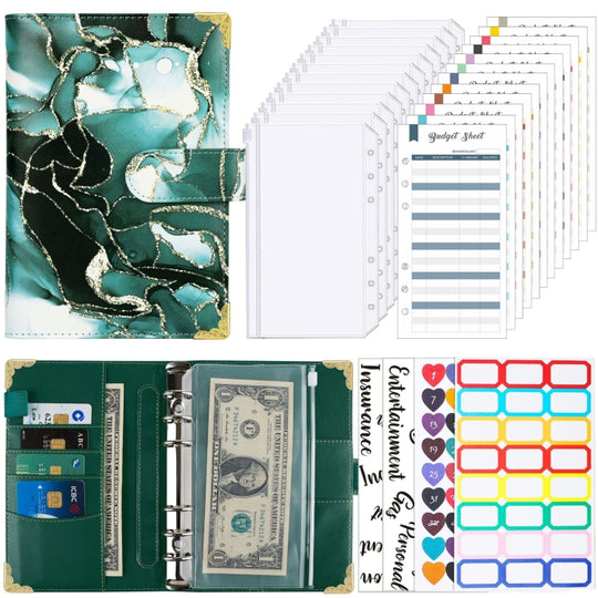 Bloc-notes A6 en cuir à feuilles mobiles pour livre budgétaire (vert encre)