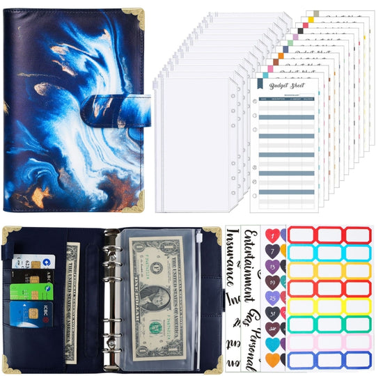Bloc-notes A6 en cuir à feuilles mobiles pour livre budgétaire (bleu foncé)