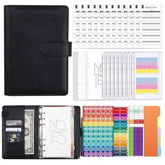 Carnet de notes à feuilles mobiles A6 Macaron en cuir PU, manuel de budget de trésorerie (noir)