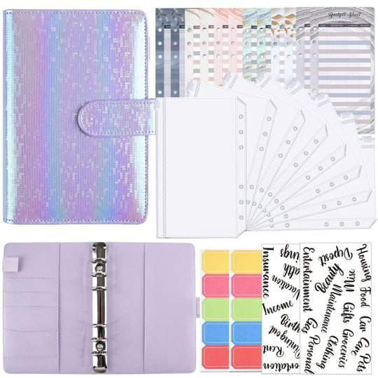 Carnet de notes A6 Illusion Magic Square à feuilles mobiles en PU, carnet de budget (violet)
